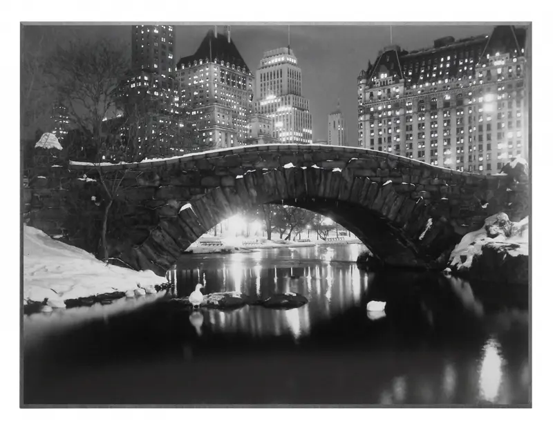 Obraz New York, Central Park, mostek czarno-białej fotografii na płycie 81x61 cm