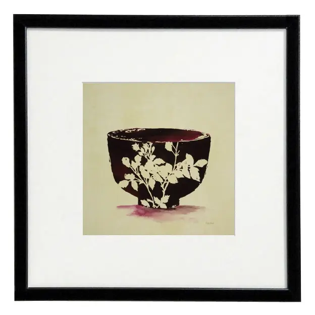 Obraz Orientalne kwiaty, miseczka w ramie z passe-partout 30x30 cm