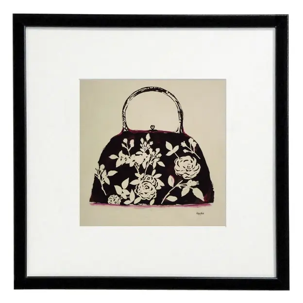 Obraz Orientalne kwiaty, torebka w ramie z passe-partout 30x30 cm