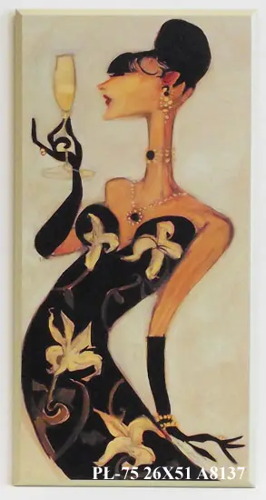 Obraz Pani z kieliszkiem szampana 26x51 cm