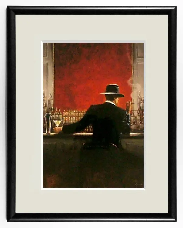 Obraz Para przy barze, mężczyzna z cygarem w ramie z passe-partout 25x30 cm