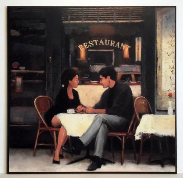 Obraz Para przy restauracyjnym stoliku 70x70 cm