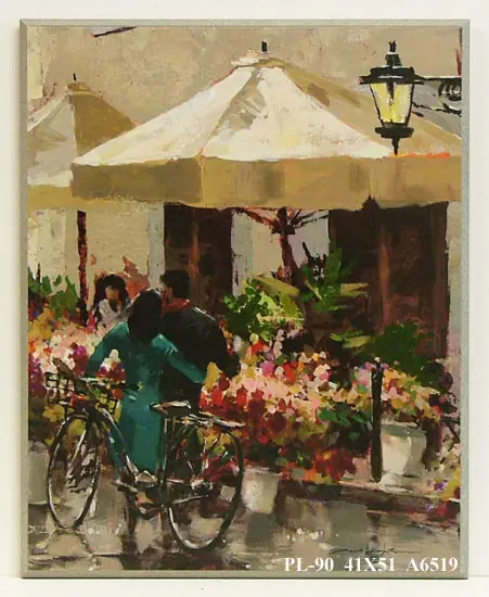 Obraz Para spacerująca uliczką wsród kwiatów 41x51 cm