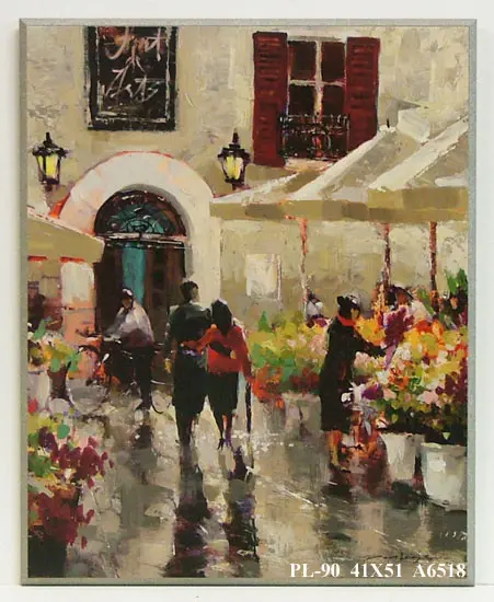 Obraz Para spacerująca uliczką wsród kwiatów 41x51 cm