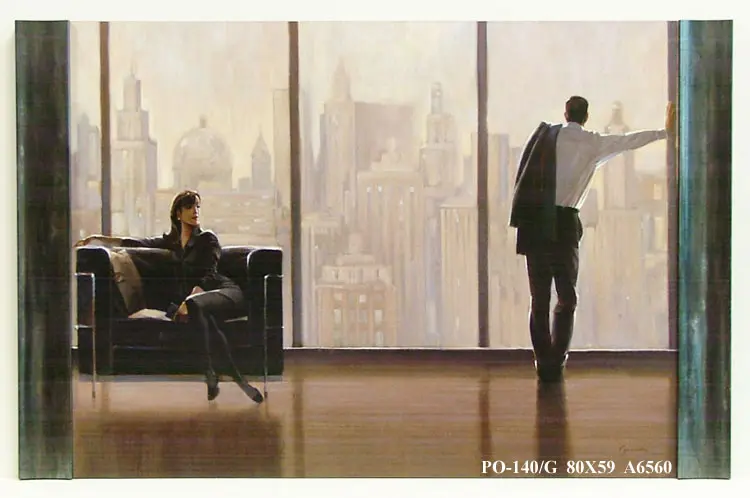 Obraz Para w hotelu z widokiem na miasto 80x59 cm