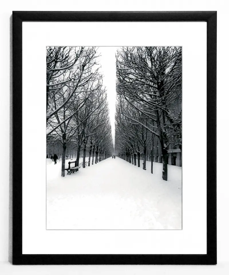 Obraz Paryż, Park Tuileries, pejzaż zimowy, czarno-biała fotografia w ramie 40x50 cm
