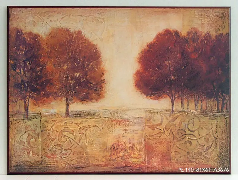 Obraz Pejzaż z drzewami w czerwieniach i brązach 81x61 cm
