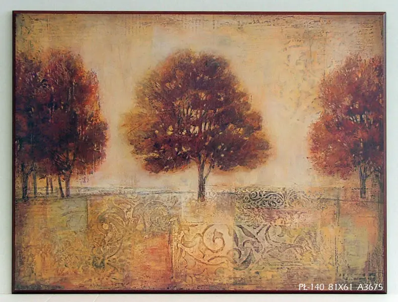 Obraz Pejzaż z drzewami w czerwieniach i brązach 81x61 cm