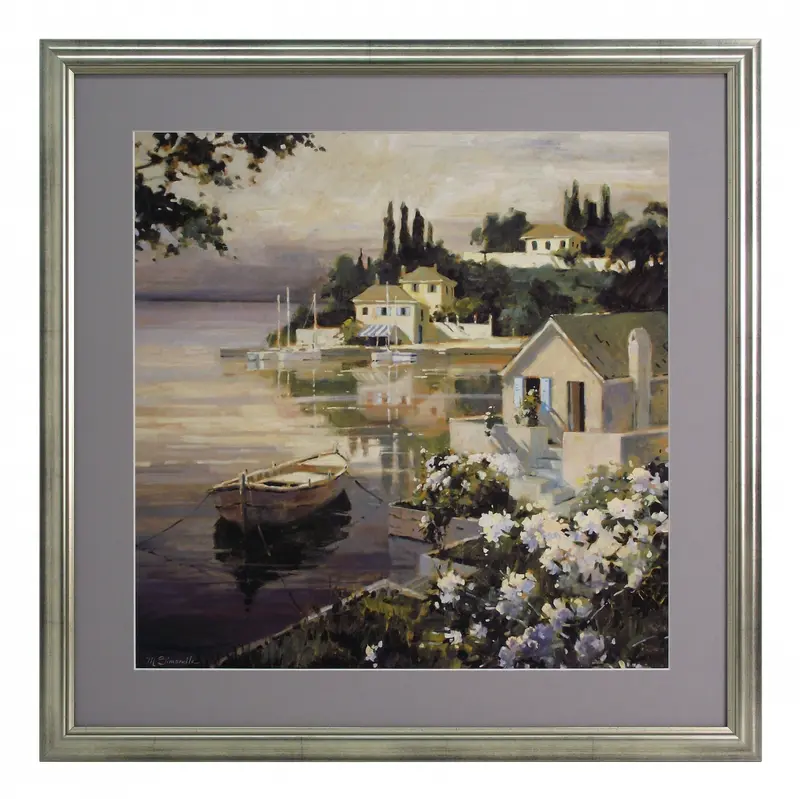 Obraz Pejzaż z łódką na jeziorze 60x60 cm