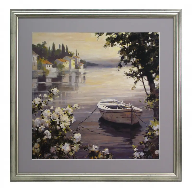 Obraz Pejzaż z łódką na jeziorze 60x60 cm