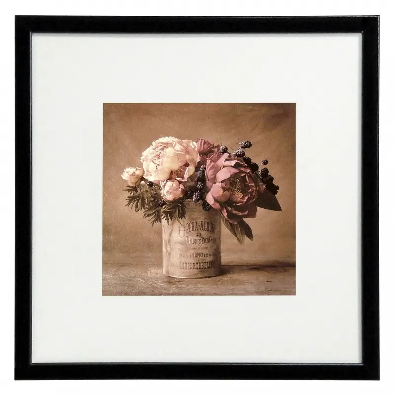 Obraz Peonie w metalowej puszce w ramie z passe-partout 30x30 cm