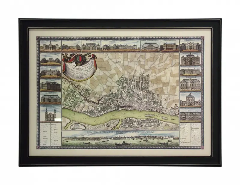 Obraz Plan Warszawy 1772r. w ramie 64x40 cm