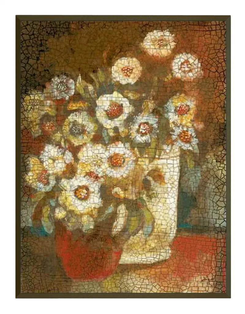Obraz Pomarańczowe bukiety kwiatów z efektem decoupage'u na płycie 31x41 cm