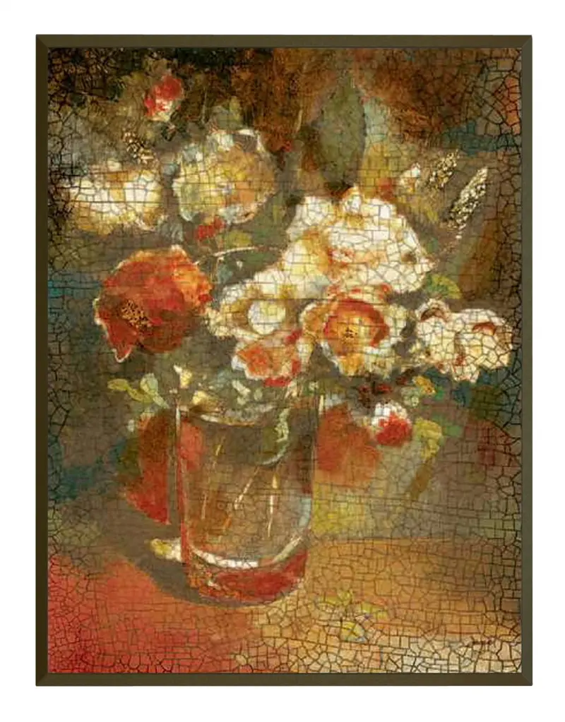 Obraz Pomarańczowy bukiet kwiatów z efektem decoupage'u na płycie 31x41 cm