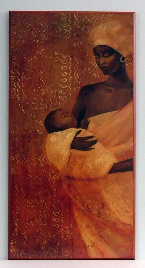 Obraz Postać afrykańskiej kobiety z dzieckiem 41x81 cm