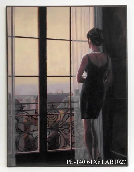 Obraz Przy oknie w Paryżu, kobieta 61x81 cm