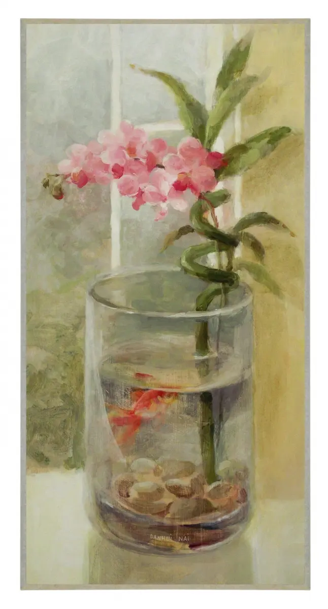 Obraz Rybka ze storczykiem w wazonie na płycie 27x52 cm