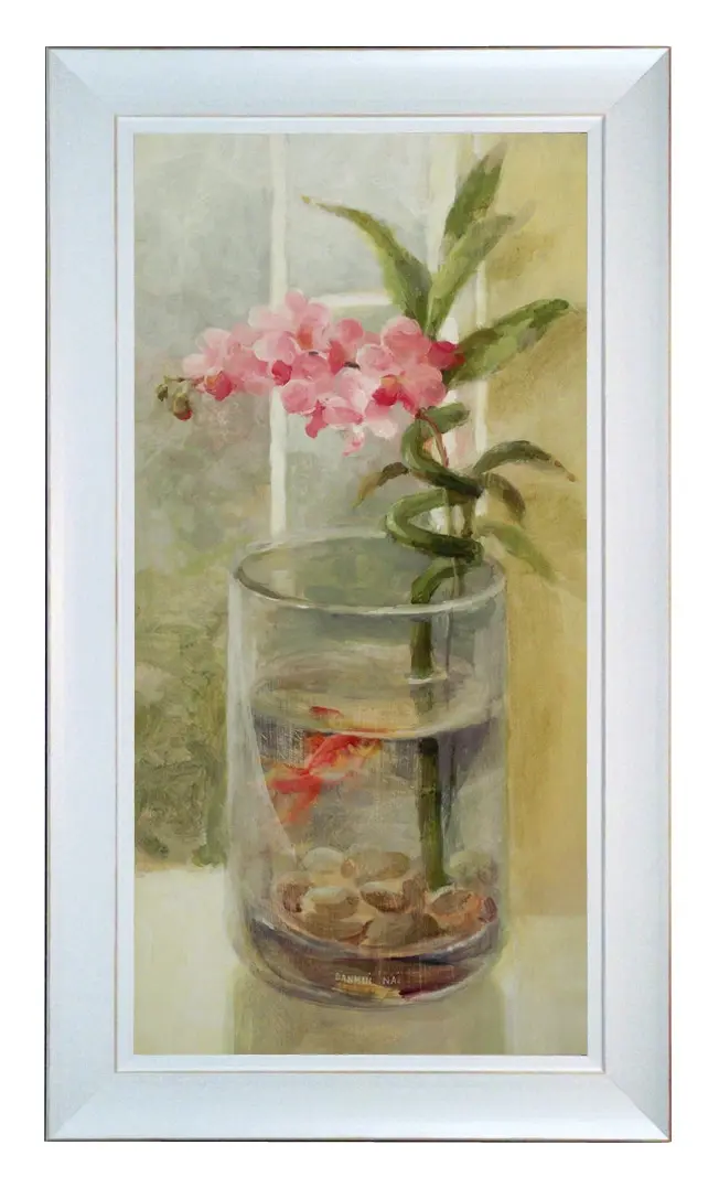 Obraz Rybka ze storczykiem w wazonie w ramie 26x51 cm
