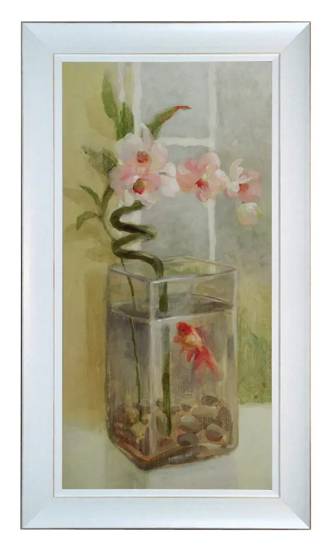 Obraz Rybka ze storczykiem w wazonie w ramie 26x51 cm