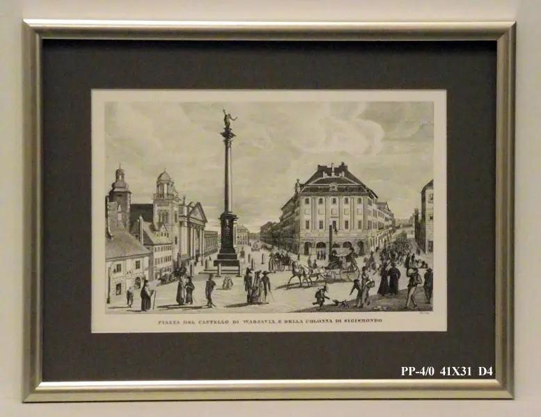 Obraz Rycina Warszawy, starówka, Kolumna Zygmunta 41x31 cm