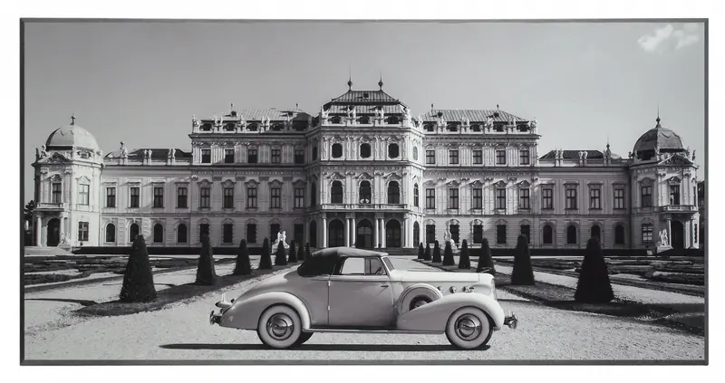 Obraz Samochód Vintage V, czarno-biała fotografia na płycie 101x51 cm
