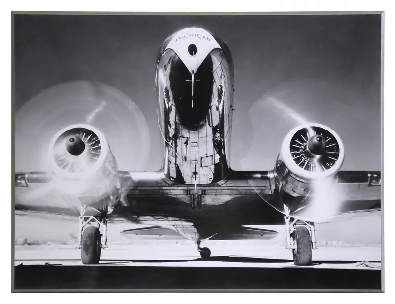 Obraz Samolot, wirujące śmigła, czarno - biała fotografia 81x61 cm