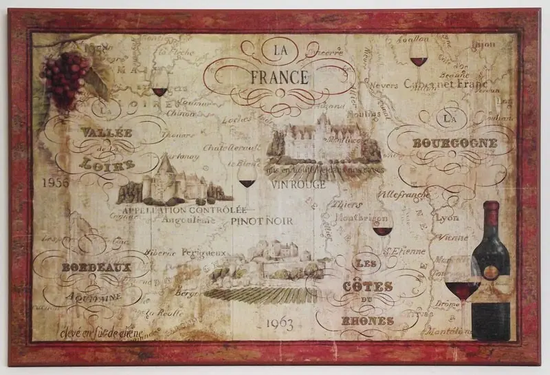 Obraz Stara mapa francuskich winnic 92x62 cm