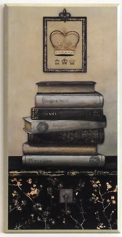 Obraz Stare książki na zdobionej komodzie II na płycie 25x51 cm