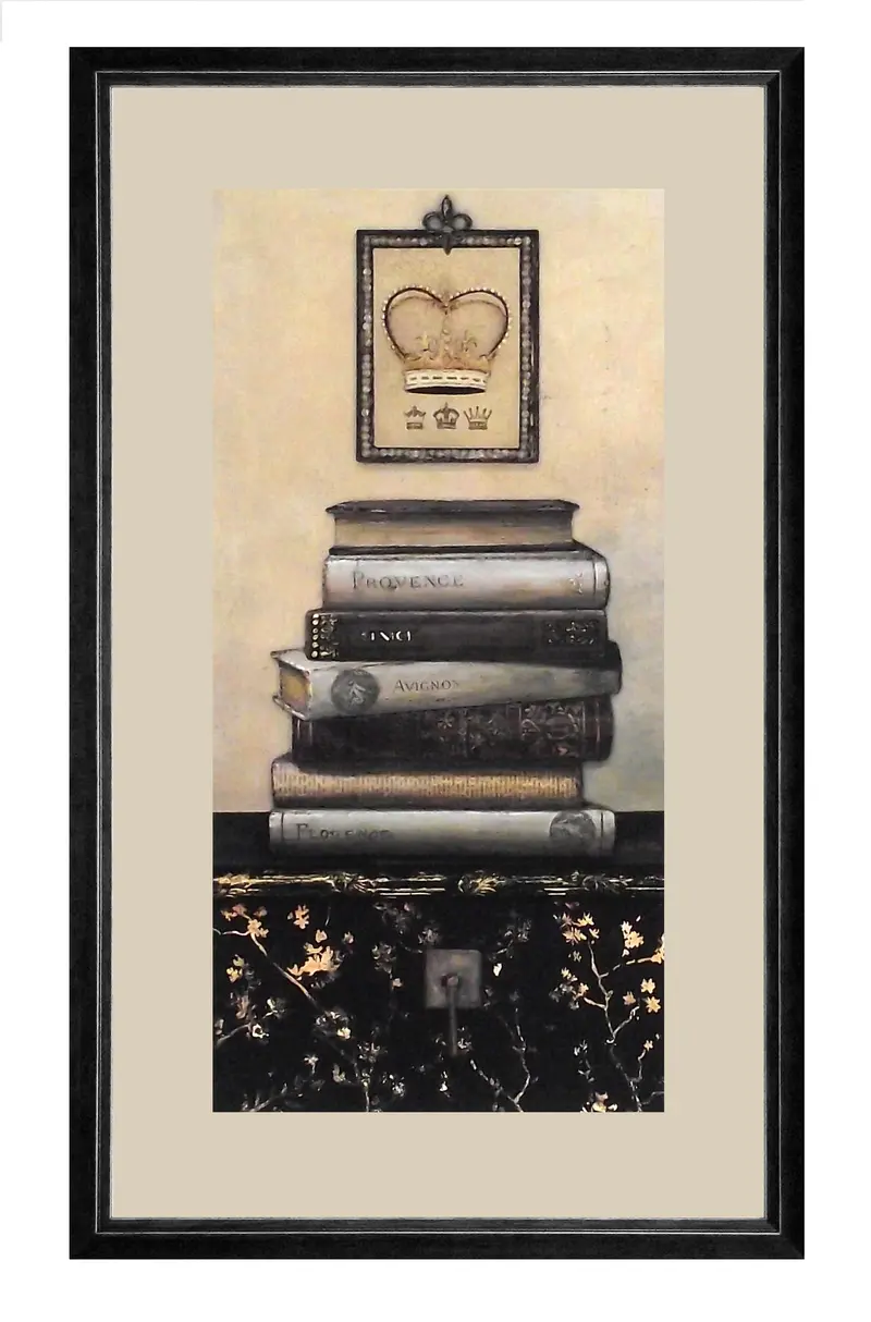 Obraz Stare książki na zdobionej komodzie II w ramie 35x60 cm