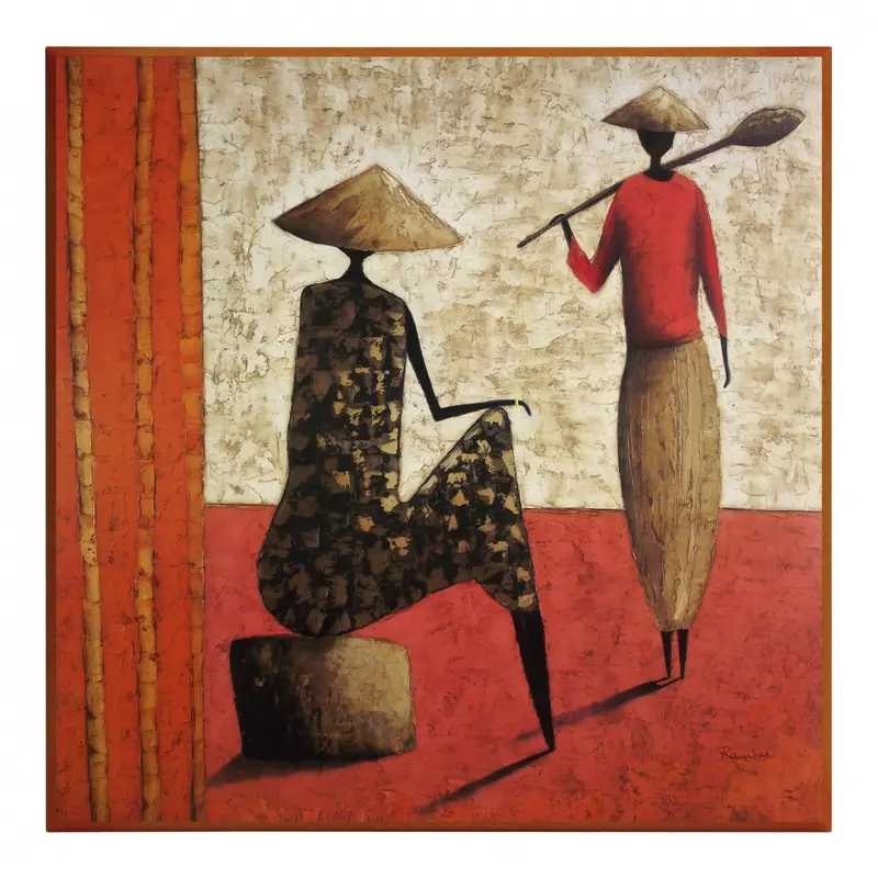 Obraz Sylwetki Azjatek w kapeluszach na płycie 51x51 cm