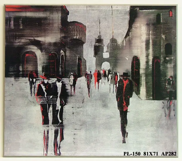 Obraz Sylwetki ludzi w szarości z czerwonymi akcentami 81x71 cm
