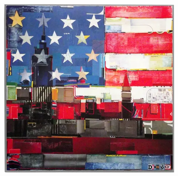 Obraz Symbole USA na tle amerykańskiej flagi 68x68 cm