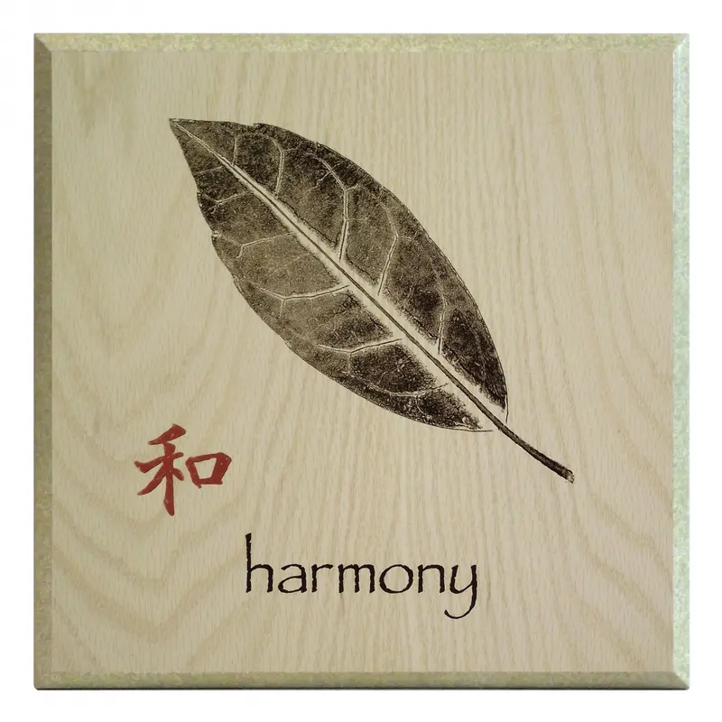 Obraz Szkic liścia z hasłem 'Harmony', zgodność na płycie 25x25 cm