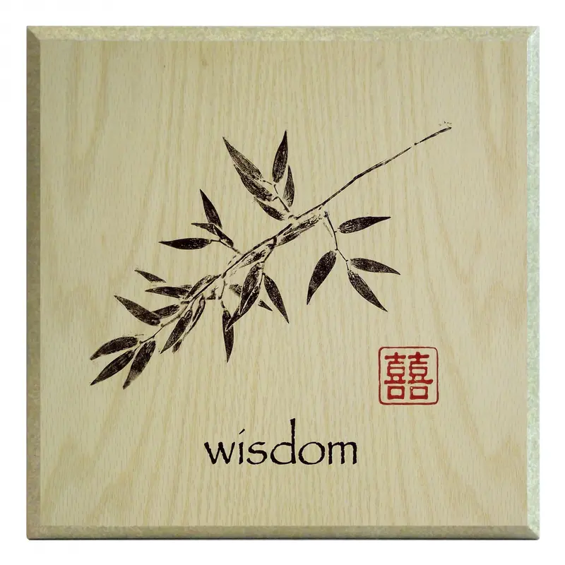 Obraz Szkic liścia z hasłem 'Wisdom', życiowa mądrość na płycie 25x25 cm