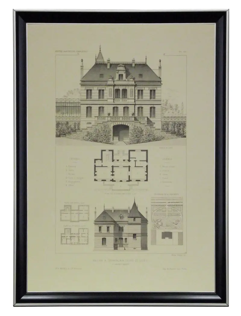 Obraz Szkice francuskich domów, Maison a Courtalain 35x50 cm w ramie drewnianej