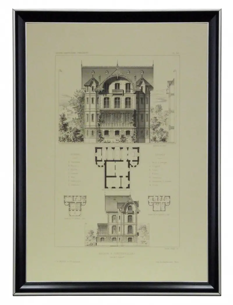 Obraz Szkice francuskich domów, Maison a Fontainebleau 35x50 cm w ramie drewnianej