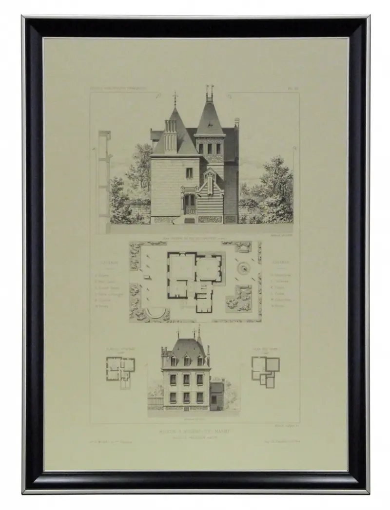 Obraz Szkice francuskich domów, Maison a Nogent-Sur-Marne 35x50 cm w ramie drewnianej