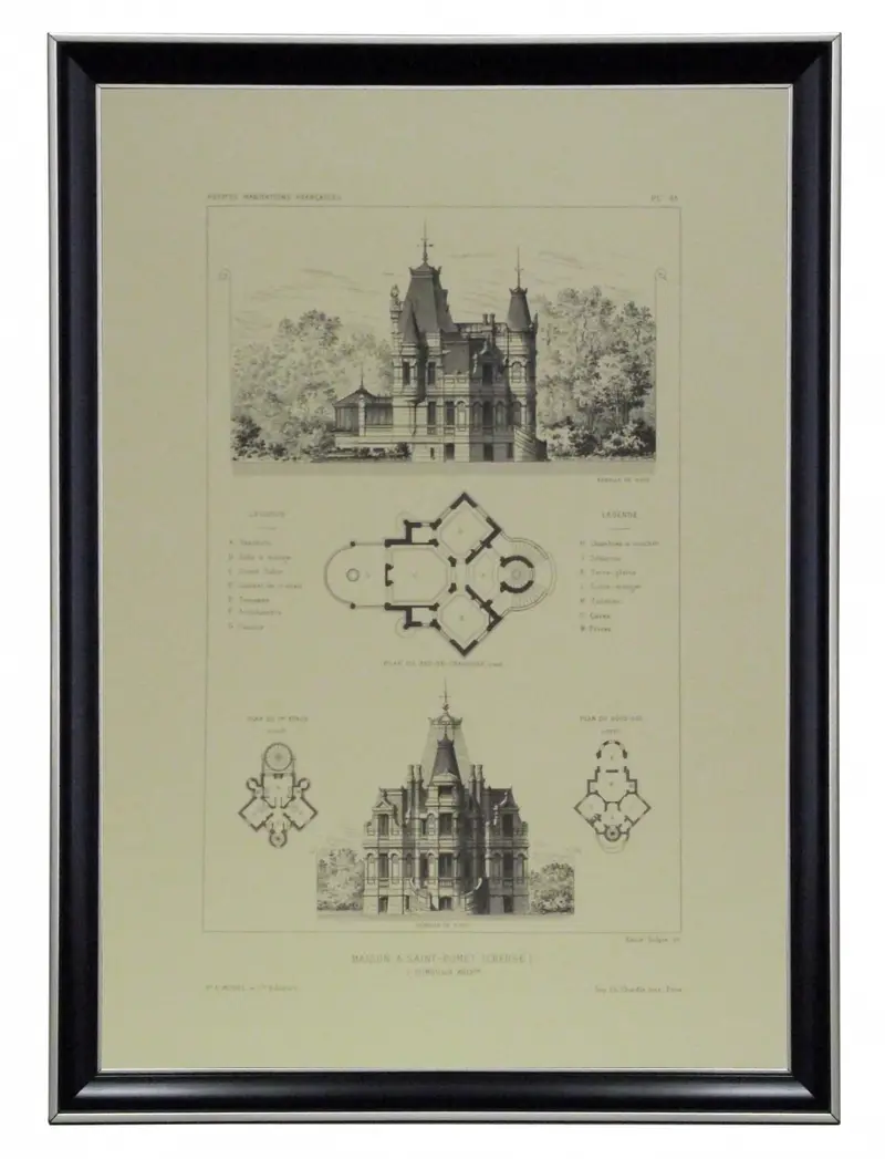 Obraz Szkice francuskich domów, Maison a Saint-Domet (Creuse) 35x50 cm w ramie drewnianej