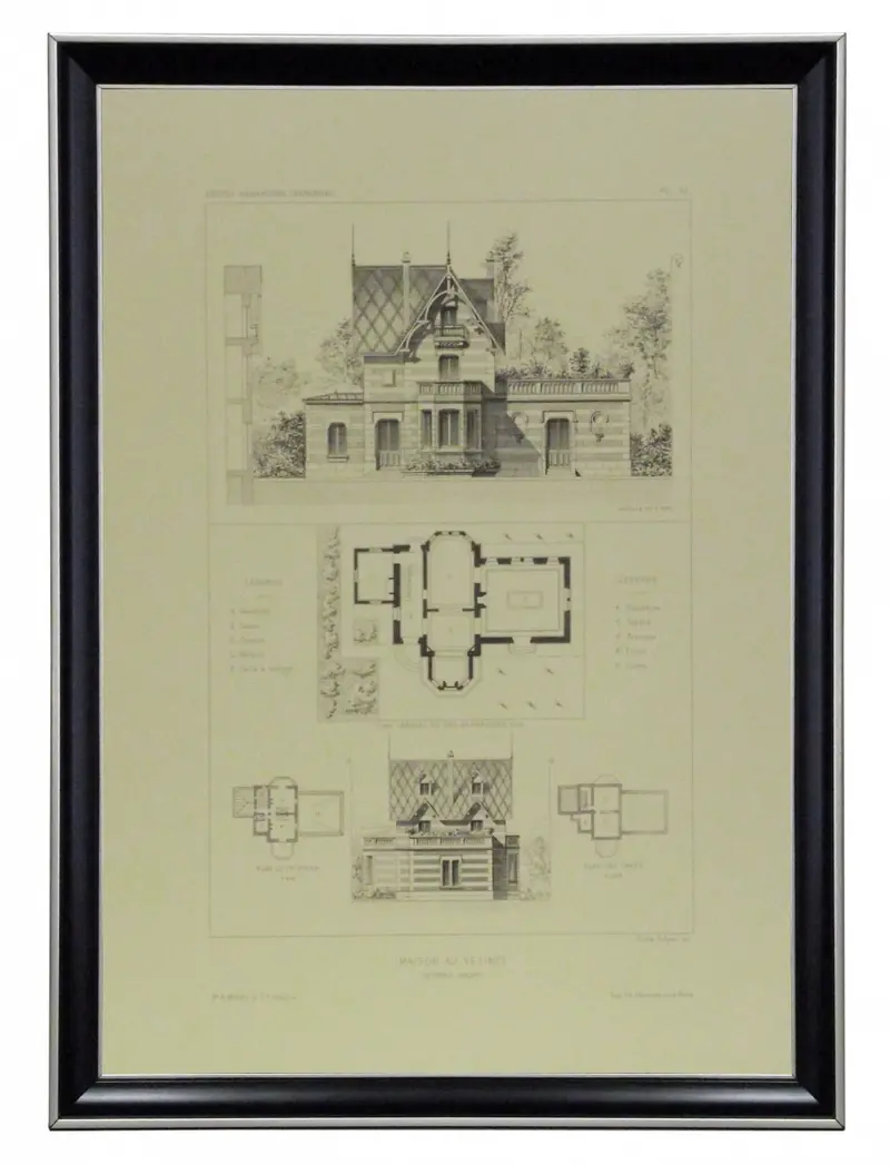 Obraz Szkice francuskich domów, Maison au Vesinet 35x50 cm w ramie drewnianej