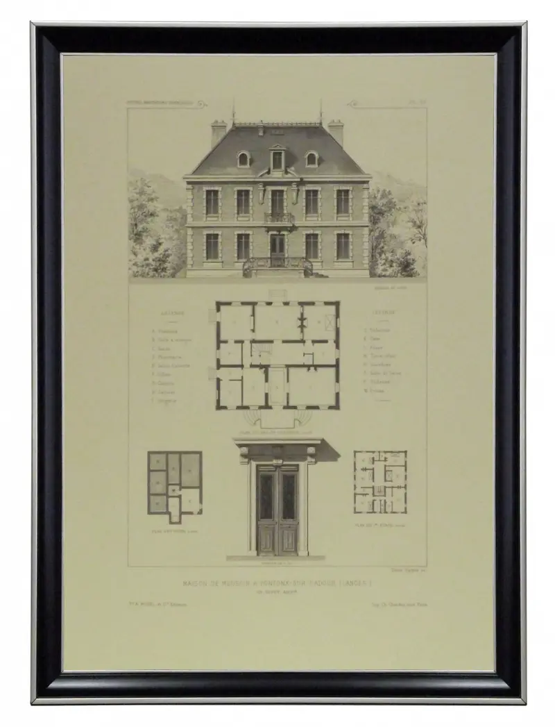 Obraz Szkice francuskich domów, Maison De Medecin 35x50 cm w ramie drewnianej