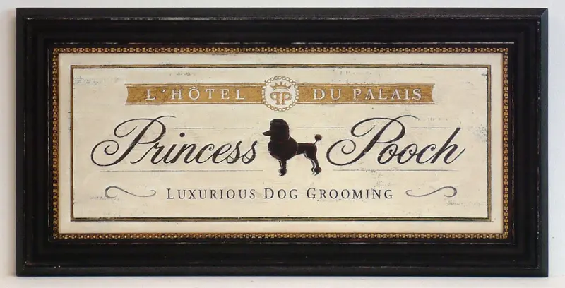 Obraz Szyld hotelowy - Princess Pooch - Decograph z pogrubieniem 51x26 cm