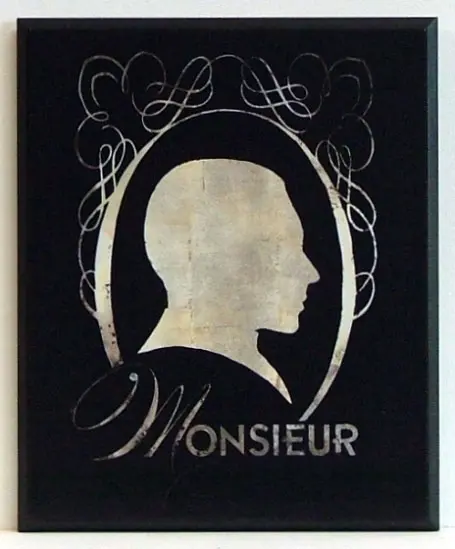 Obraz Szyld z zarysem profilu mężczyzny, Monsieur 25x31 cm