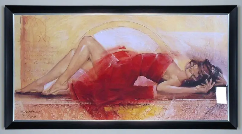 Obraz T. Chekirov, 'Katharina' dziewczyna w czerwonej sukience 100x50 cm