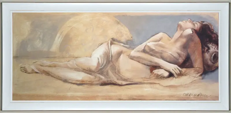 Obraz T. Chekirov, 'Temptation' w białej ramie 90x39 cm