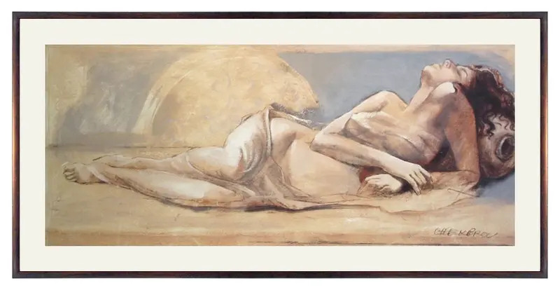 Obraz T. Chekirov, 'Temptation' w orzechowej ramie 100x50 cm