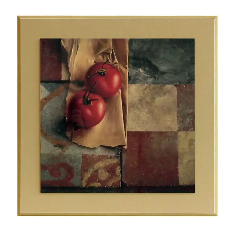 Obraz Terakotowa kompozycja, pomidory na płycie z pogrubieniem 51x51 cm