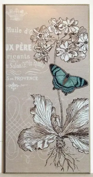 Obraz Turkusowy motyl na szkicu botanicznym 41x81 cm