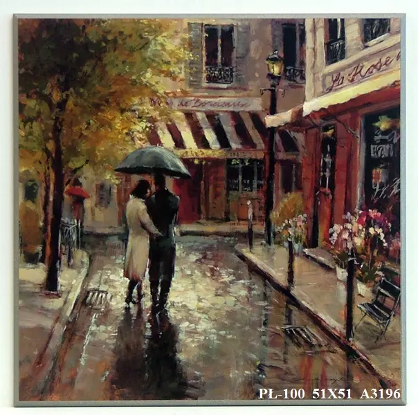 Obraz Uliczki francuskie, para z parasolem 50x50 cm