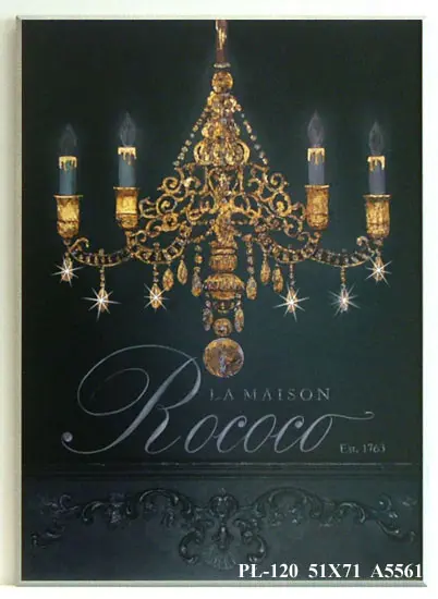Obraz W czerni, barokowy żyrandol ozdobiony kryształkami 51x71 cm