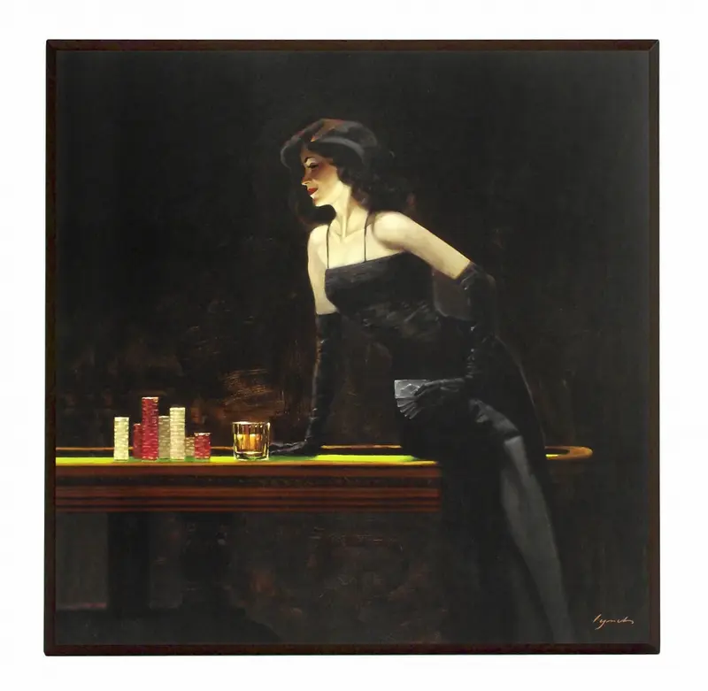 Obraz W klubie, kobieta przy stole, kasyno 51x51 cm